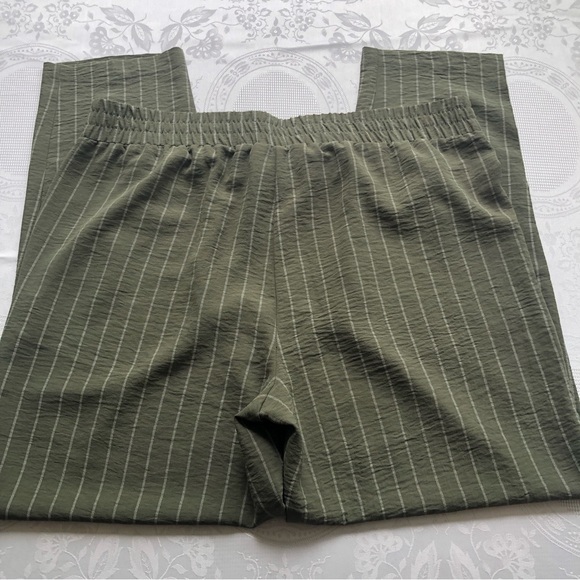 NYCC Olive Green/Cream Striped Bohemian Style Casual Pants Women’s Size L Elasti - Picture 15 of 16